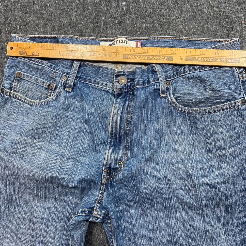 Levis 527 Bootcut Jeans 36 Mens Blue Grunge Distressed Frayed Hem Slim Fit Denim
